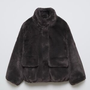 Zara Kida Faux Fur Bomber Jacket in mink